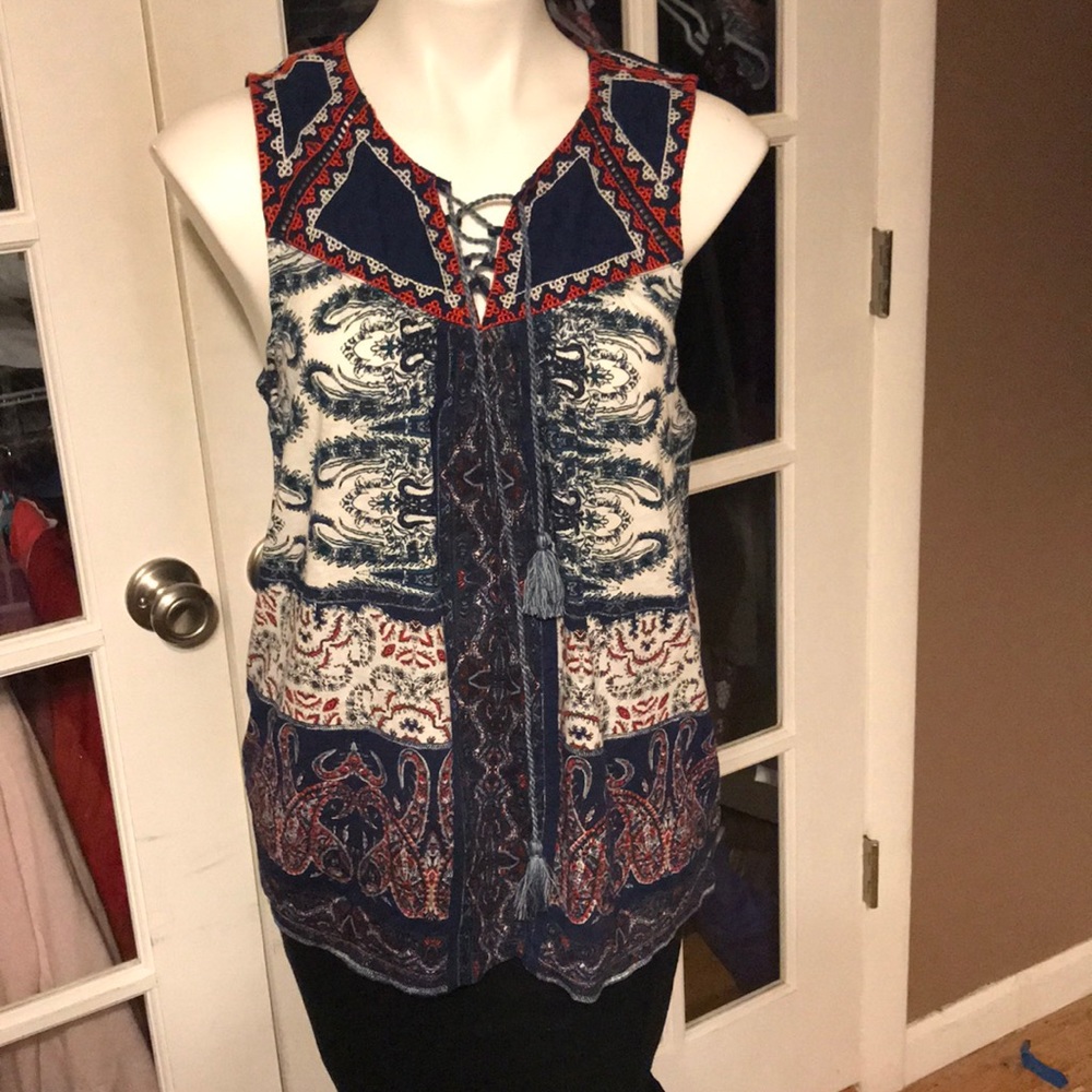 LUCKY BRAND red/white/blue blouse